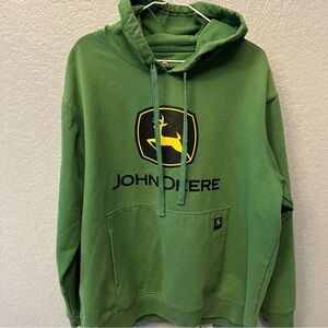 JOHN DEERE Hoodie Size 2XL Big Logo Green Workwear Sweatshirt